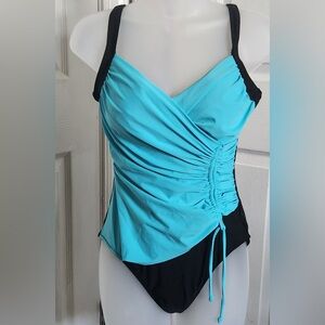 Blue and Black Ruched Swimsuit